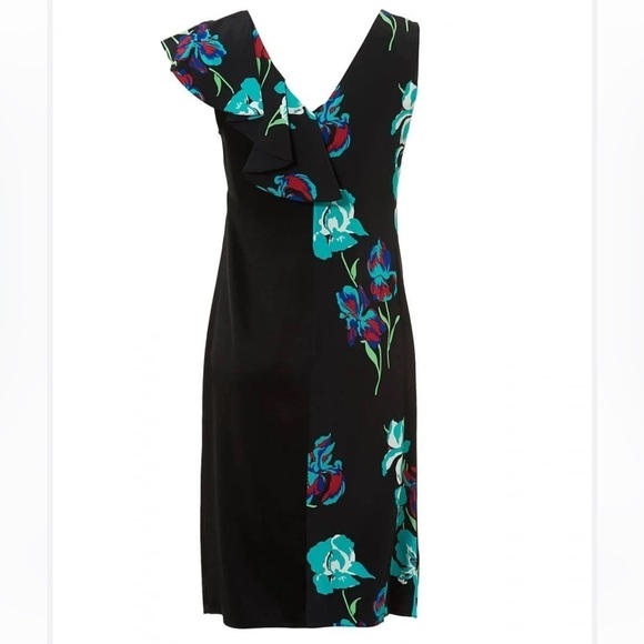 Diane Von Furstenberg Black, Turquoise, Red Floral Ruffle Dress - Picture 12 of 13